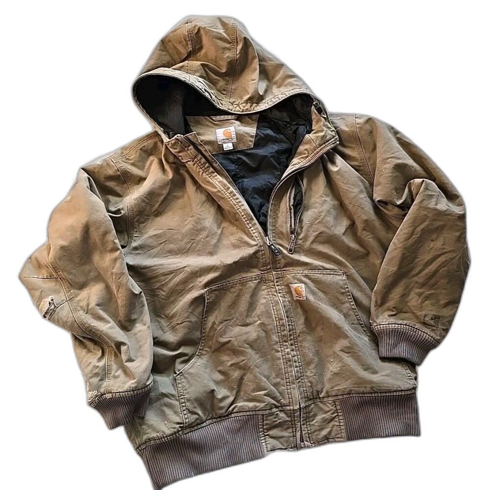 Carhartt Thrashed Men's L Tan Jacket 14806 Quilted Lining Heavy Duty Coat